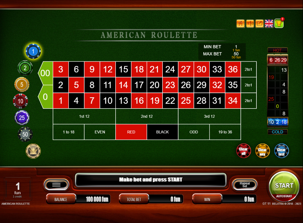 Американская рулетка в онлайн казино Покербет